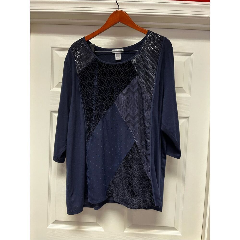 Catherine’s Navy 3/4 Sleeve Velvet & Sequin Sweater sz 3X EUC